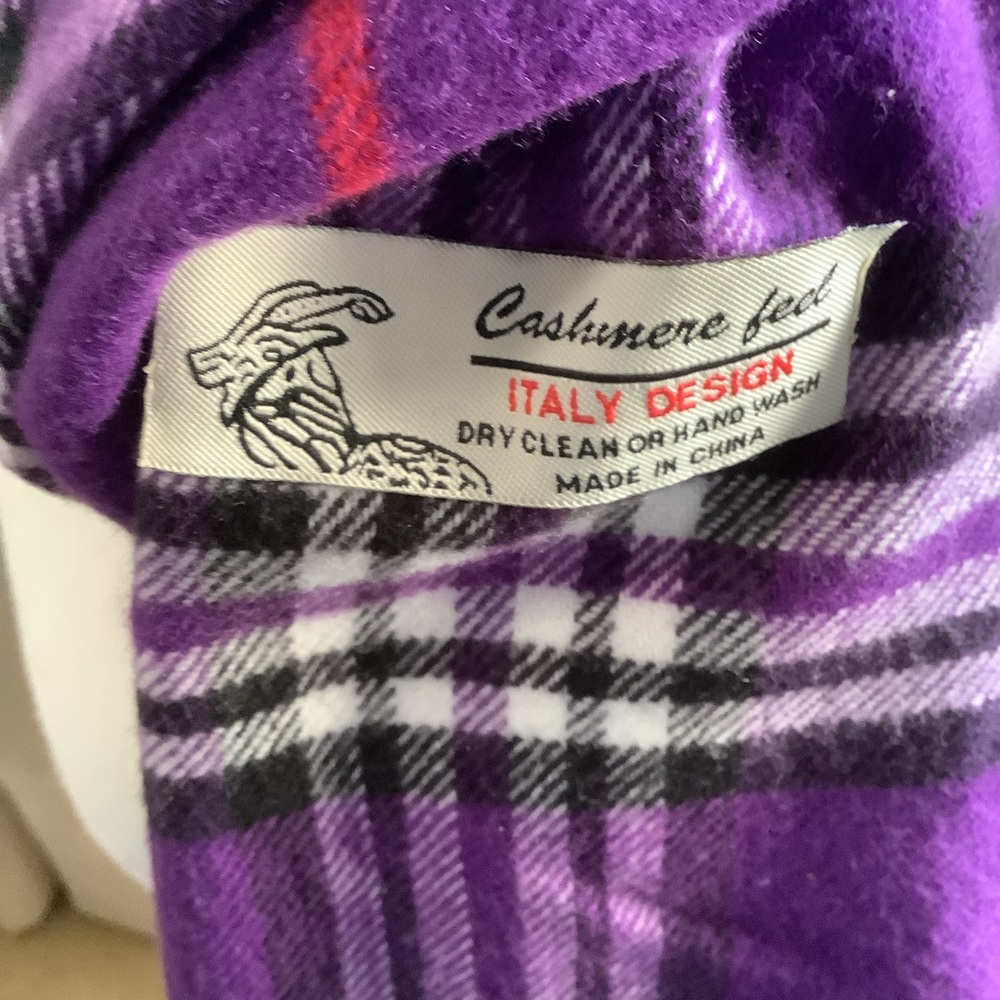 Cashmere Feel Purple Plaid Women's Scarf - Picture 6 of 6